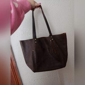Portland Leather Goods Large Tote And Jumbo Tassle In Coldbrew